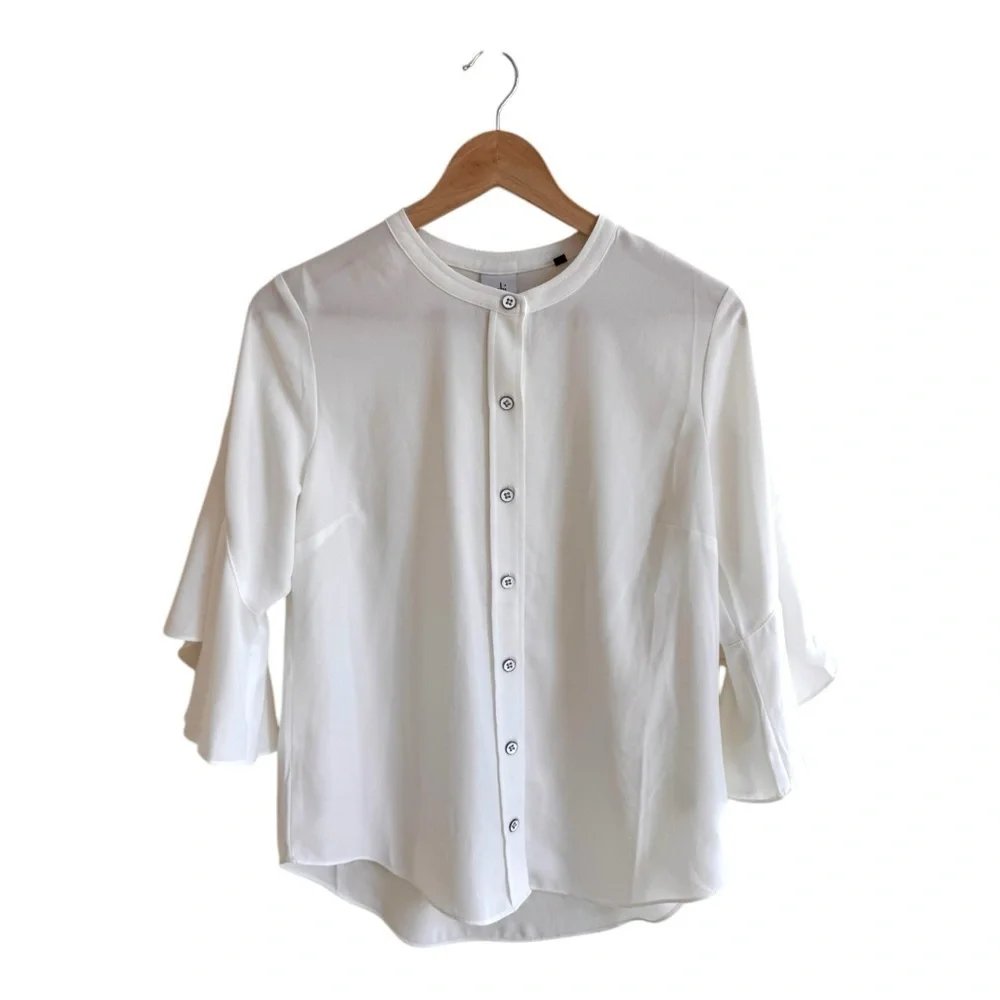 CAbi White Float Top 3/4 Ruffle Bell Sleeve Womens Size S Blouse 5521